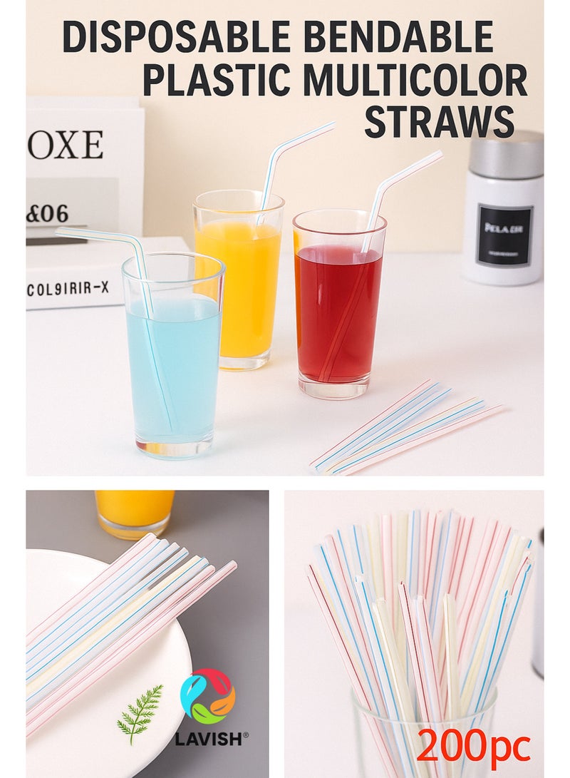 LAVISH Multicolor Flexible Plastic Straws | 200 Individually Wrapped | 24CM Long, 6MM Wide | BPA-Free Food-Grade Disposable Drink Stirrers for Juice, Smoothies, Milkshakes, Parties & Events - Image 5