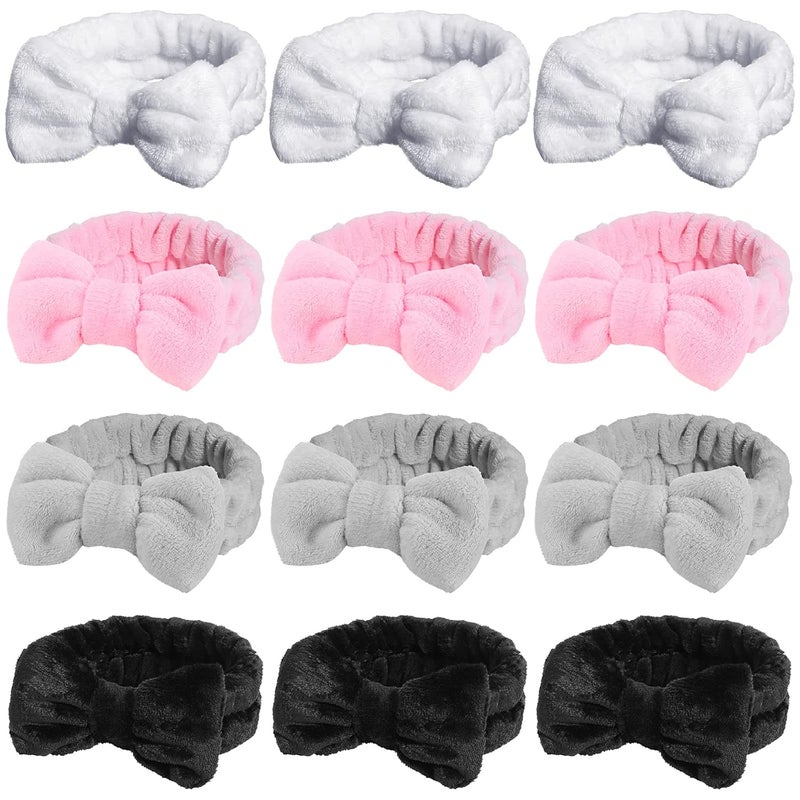 24 Pcs Spa Facial Headband in Bulk Soft Bow Makeup Headband Elastic Towel Skincare Headbands Microfiber Coral Fleece Hair Band for Washing Face Women Skincare Mask Yoga Sports Shower 4 Colors