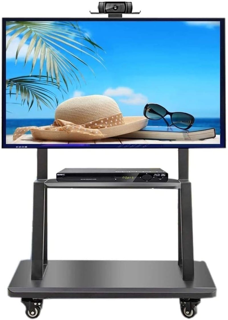 SKY-TOUCH Mobile TV Stand Cart,Rolling TV Stand,32”-70“ Floor TV Mount Stand,Height Adjustable with Lockable Casters,2 Tier AV Shelves for Large Flat Panel LED Screen,Max VESA 600 * 400mm - Image 1