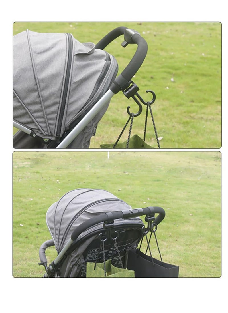 Bebiland - 2 Pack 360-Degree Rotating Multi Purpose Stroller Hooks, Stroller Carriage Storage Bag Pram Velcro Hooks, Heavy Duty Non-slip Stroller Universal Hooks Accessories (Black)) - Image 1