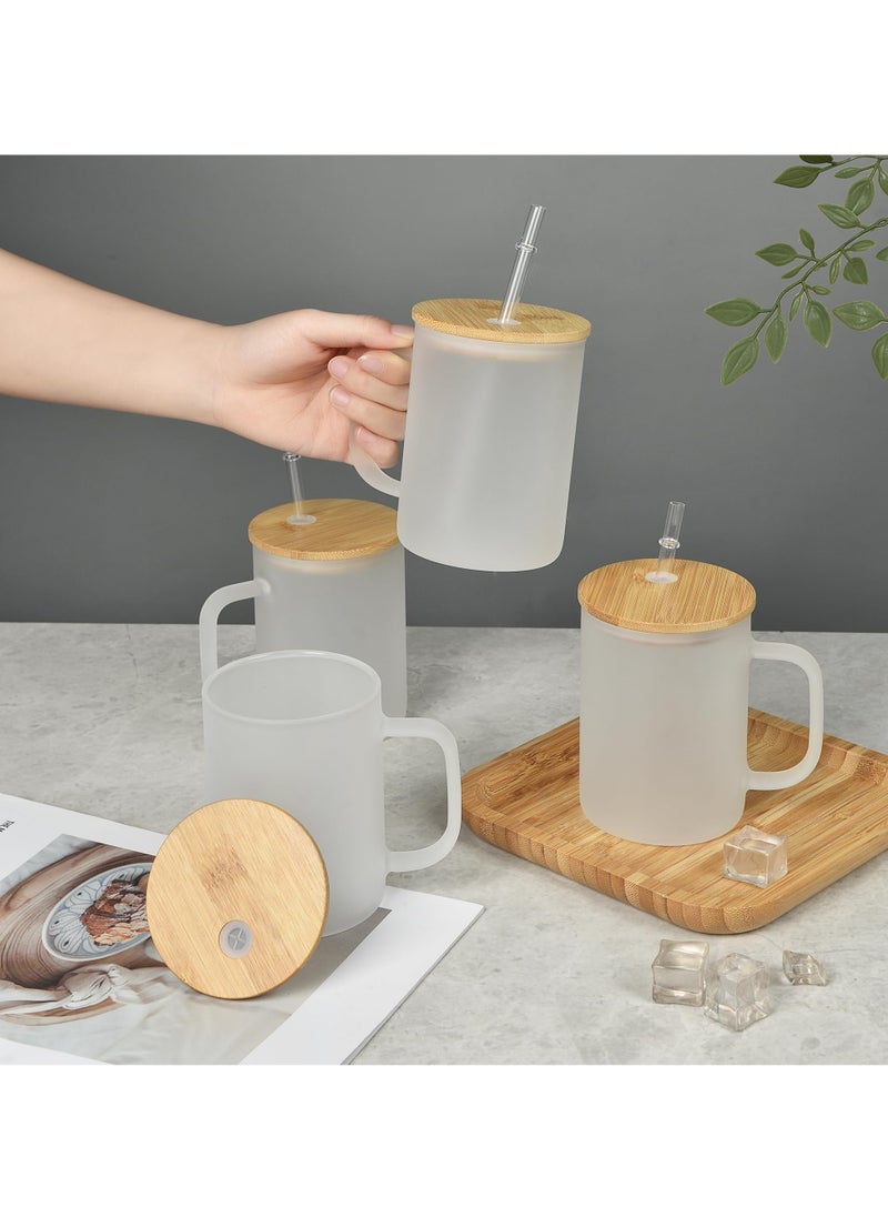 Generic - 6 Pack Frosted Glass Tumblers with Bamboo Lid and Straw, 17oz Sublimation Can with Handle for DIY Craft Projects - Image 1