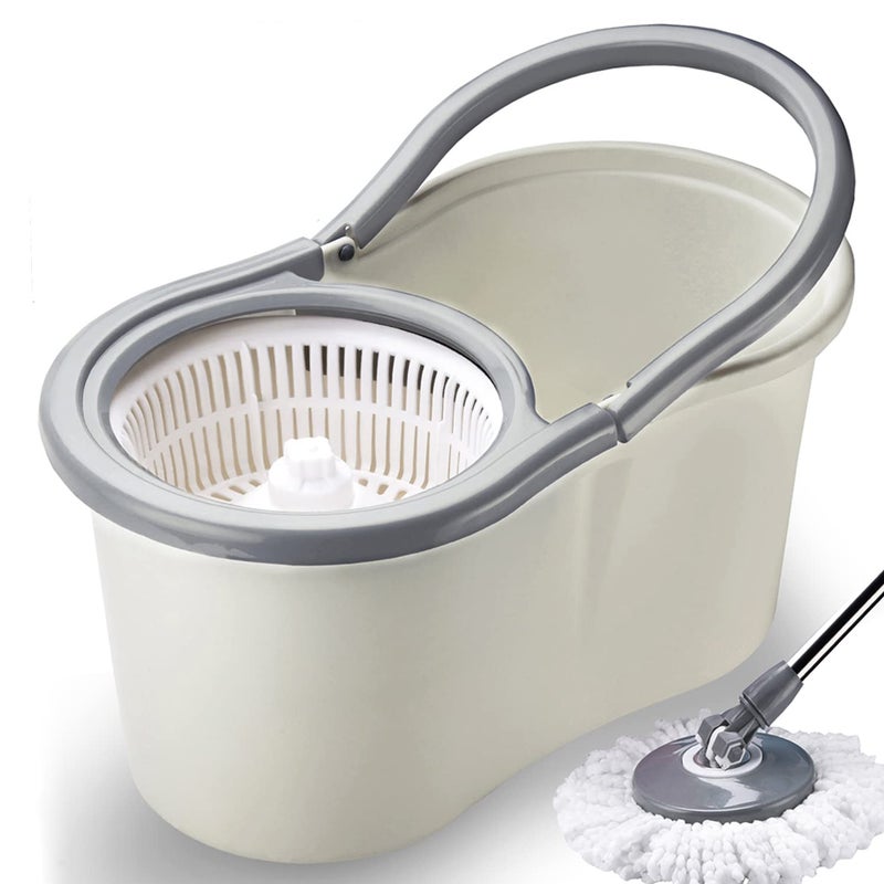 V-MOP VMop Premium Classic White Magic Dry Bucket Mop 360 Degree Self Spin Wringing with 2 Super Absorbers for Home Office Floor Mop Set 6 Months Warranty on Rod Set - Image 1