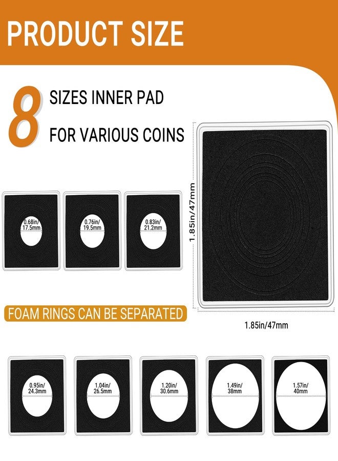 ENPOINT 120pcs Silver Dollar Coin Holders for Collectors - Clear Coin Capsules with 8 Sizes (17.5/19.5/21.2/24.3/26.5/30.6/38/40mm) Adjustable Black Gasket and Plastic Storage Box - Image 2