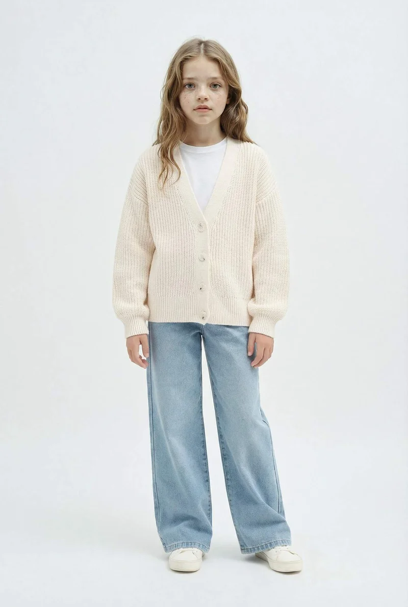 ديفاكتو Girl V-Neck Buttoned Knit Cardigan
