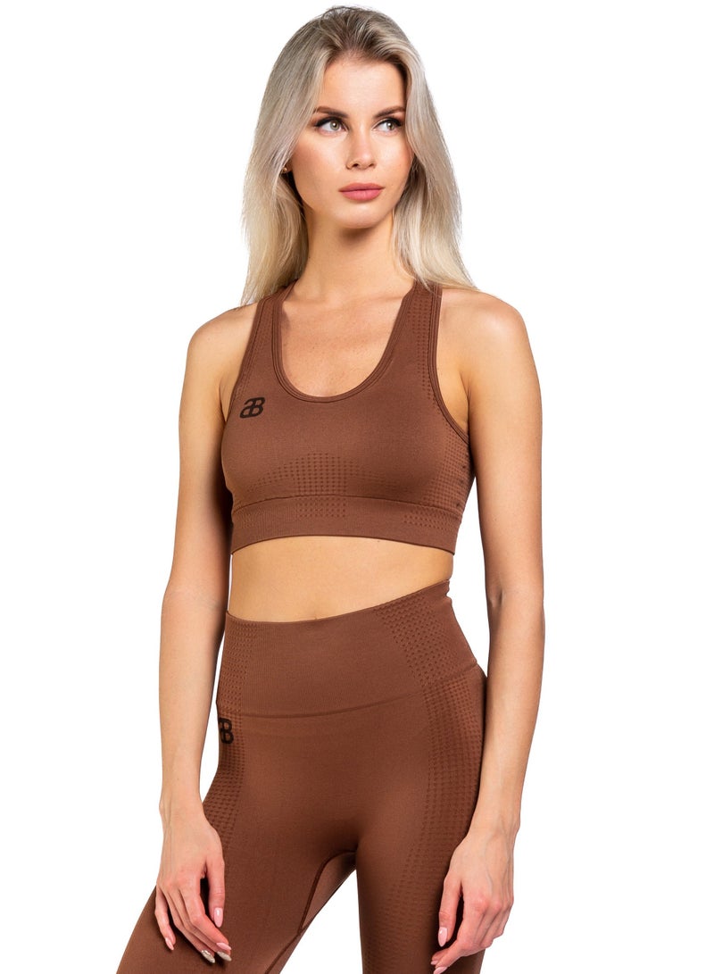 High Support Sports Bra for Women High Impact Ladies Bra Top for Fitness Yoga Workout Gym Running Exercise Dance Athletic Brown  - Image 3