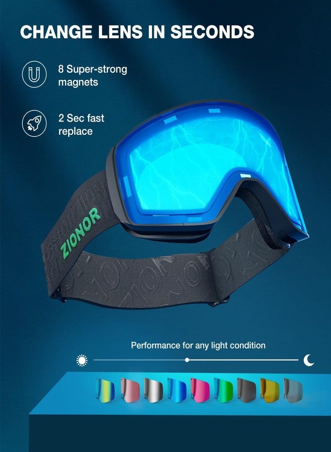 ZIONOR X11 Ski Snowboard Snow Goggles with Magnetic Interchangeable Cylindrical Lens Anti-fog UV Protection for Men Women Adult （VLT 17% Green Lens） - Image 5