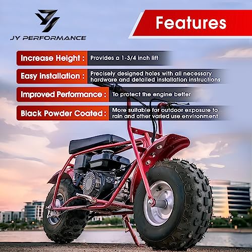 JY PERFORMANCE لوحة رفع محرك JY PERFORMANCE لتحويل العزم لسيارات Predator 196cc / 212cc على دراجات Coleman الصغيرة، باللون الأسود - ارتفاع 1 3/4 بوصة - Image 2