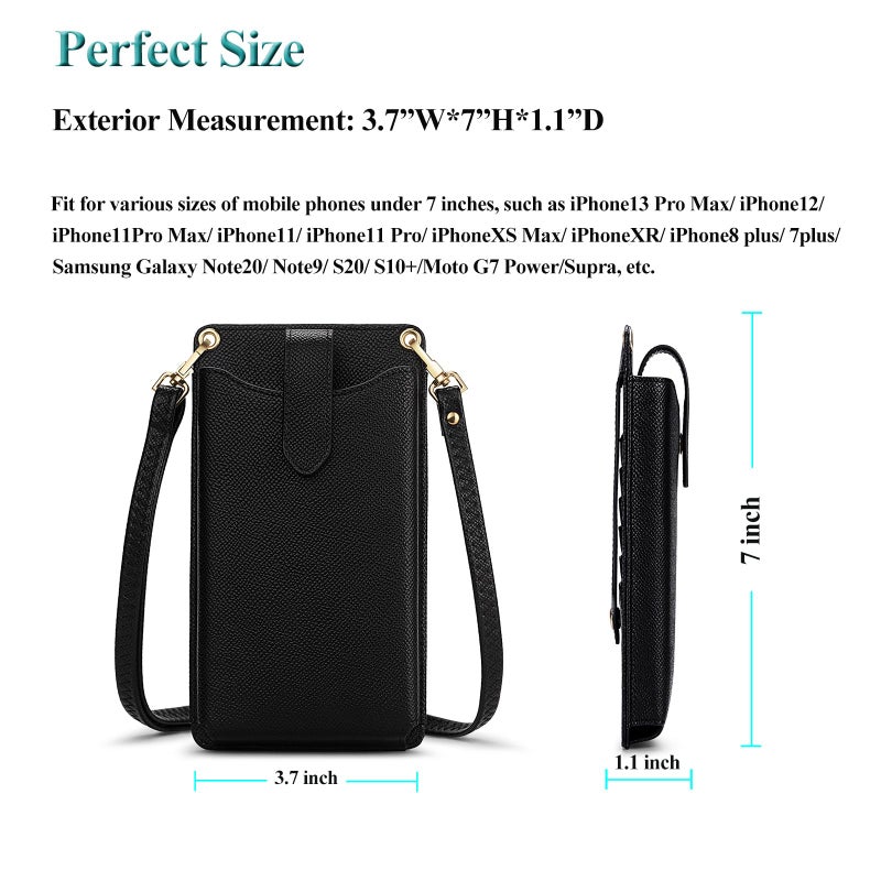 PEACOCKTION Peacocktion Small Crossbody Cell Phone Purse for Women, Lightweight Mini Shoulder Bag Wallet with Credit Card Slots (Black Litchi)  - Image 4