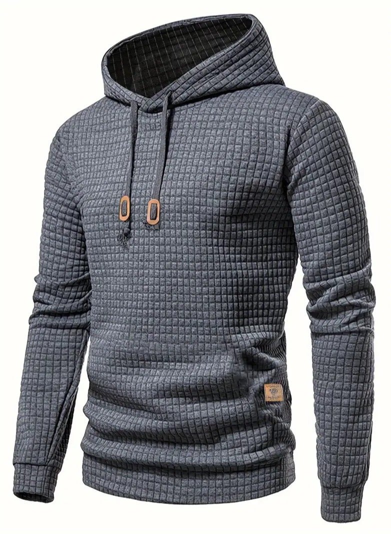 NIBEMINENT Waffle Pattern Solid Hoodie, Cool Hoodies For Men, Men's Casual Pullover Hooded Sweatshirt Streetwear For Spring Fall, As Gifts  - Image 1