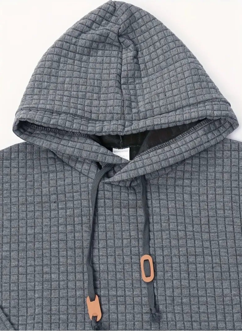 NIBEMINENT Waffle Pattern Solid Hoodie, Cool Hoodies For Men, Men's Casual Pullover Hooded Sweatshirt Streetwear For Spring Fall, As Gifts  - Image 4