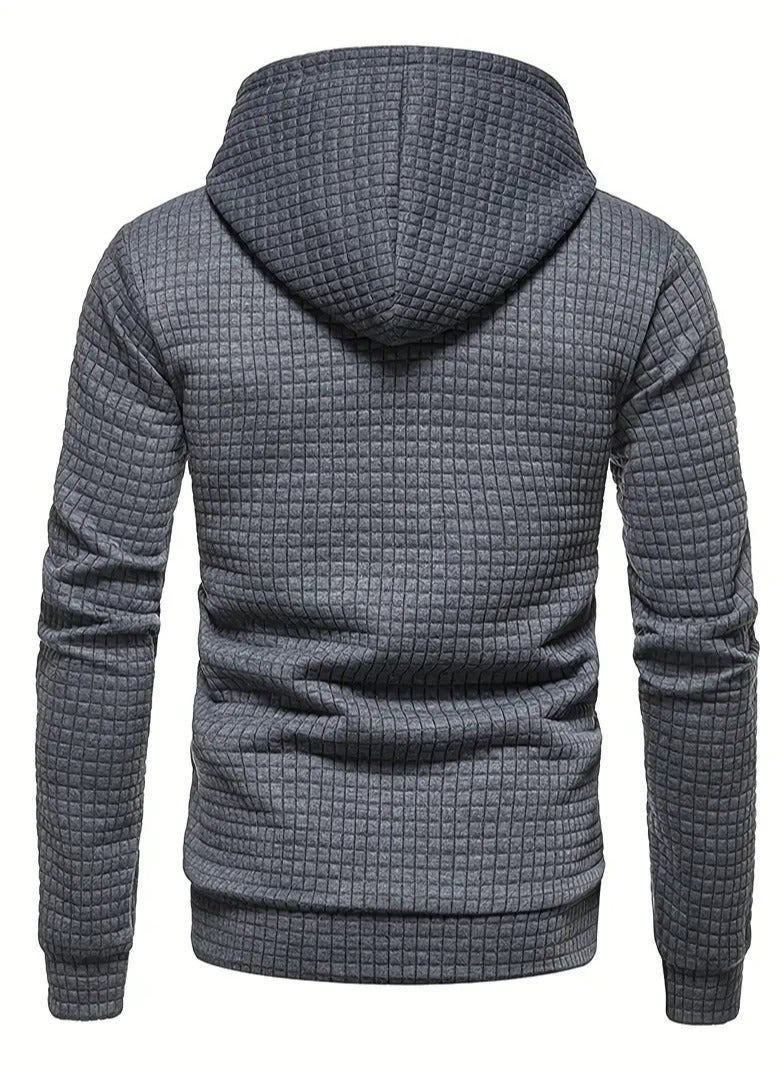 NIBEMINENT Waffle Pattern Solid Hoodie, Cool Hoodies For Men, Men's Casual Pullover Hooded Sweatshirt Streetwear For Spring Fall, As Gifts  - Image 3