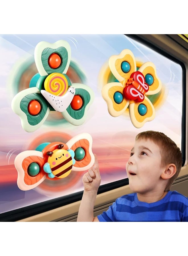 ALASOU 3PCS Suction Cup Spinner Toys for 1 Year Old Boy Girl|Spinning Tops Bath Toys for Kids Ages 1-3|Sensory Toys for Baby 6 12 18 Months Boy Birthday Gift - Image 4