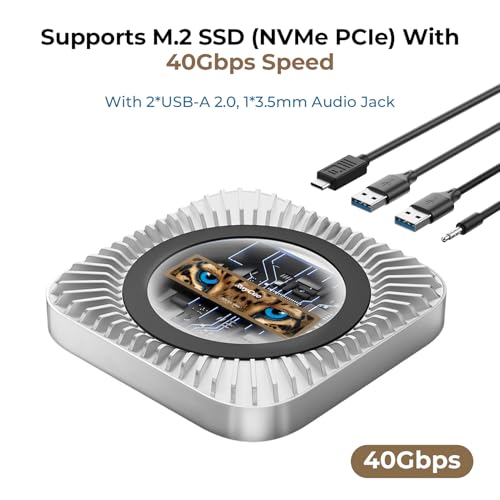 Raycue 40Gbps Aluminum Hub & Stand for New M4/M4 Pro Mac Mini (2024) with 40Gbps NVMe/M.2 SSD Enclosure, 2X USB-A, USB-C Host, 3.5mm Audio – Compatible with All New Mac Mini M4/M4 Pro - Image 4