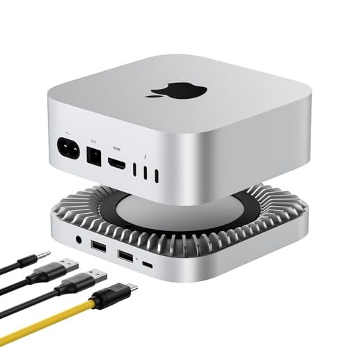 Raycue 40Gbps Aluminum Hub & Stand for New M4/M4 Pro Mac Mini (2024) with 40Gbps NVMe/M.2 SSD Enclosure, 2X USB-A, USB-C Host, 3.5mm Audio – Compatible with All New Mac Mini M4/M4 Pro - Image 1