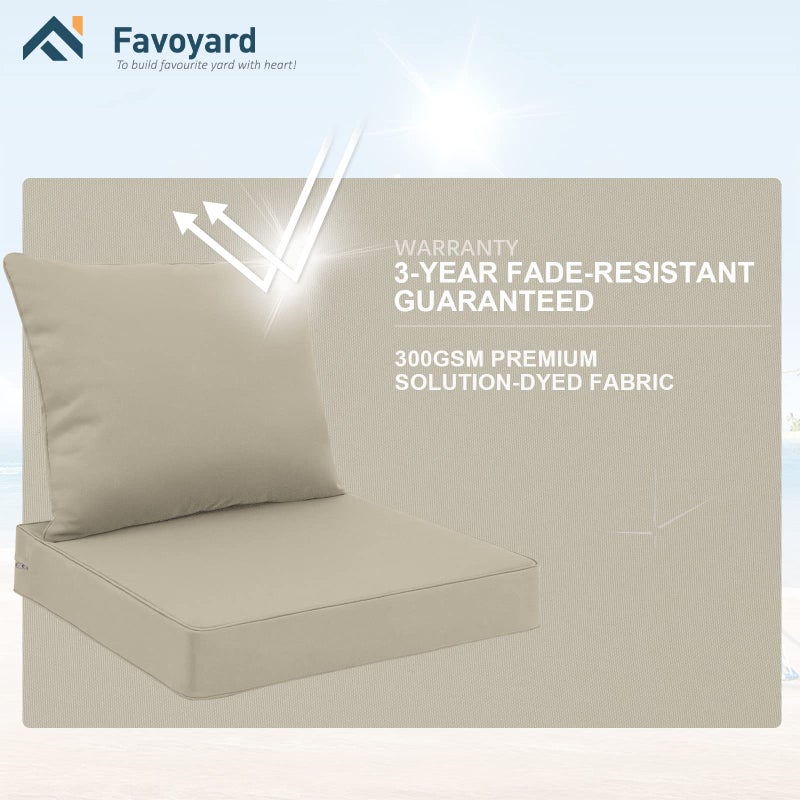 Favoyard Outdoor Seat Cushion Set 22 x 24 Inch Waterproof & Fade Resistant Patio Furniture Cushions with Removable Cover Deep Seat & Back Cushion with Tie Straps for Chair Sofa Couch - Image 5