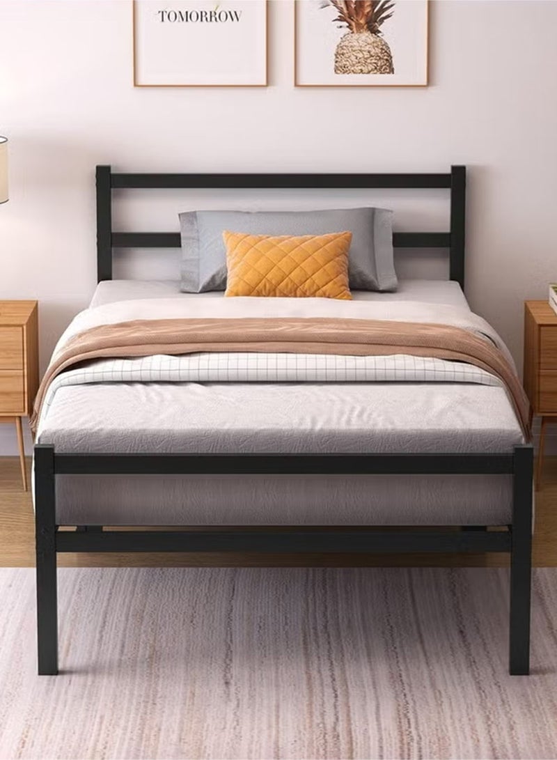 EzzySo Metal Single Bed Frame 190 x 100cm Platform Bed Base with Headboard Industrial-Style Bedroom Furniture with Storage Sturdy Steel Slatted Support Stable Weight-Bearing Mattress Base Easy Assembly Black Bedroom Design - Image 4
