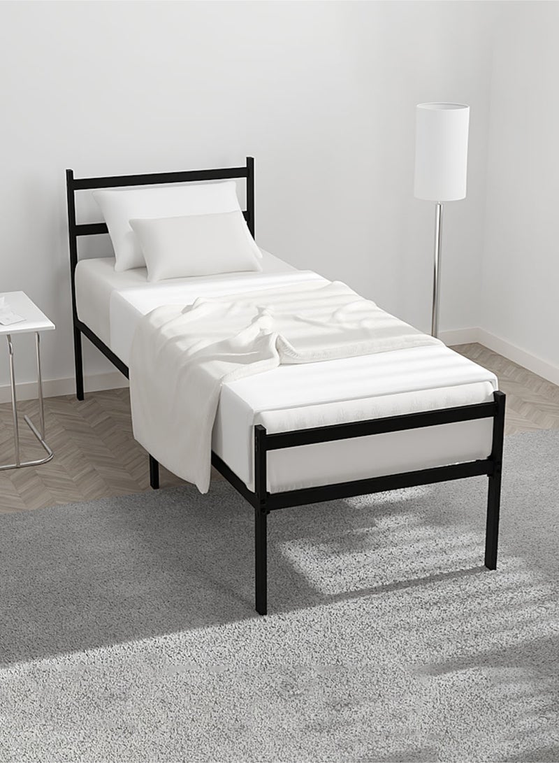 EzzySo Metal Single Bed Frame 190 x 100cm Platform Bed Base with Headboard Industrial-Style Bedroom Furniture with Storage Sturdy Steel Slatted Support Stable Weight-Bearing Mattress Base Easy Assembly Black Bedroom Design - Image 5