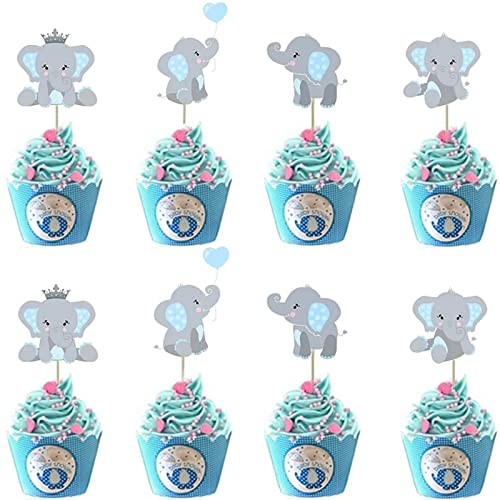 Finduat 48 Pieces Blue Elephant Cupcake Toppers for Boy Baby Shower Decorations Supplies, Baby Boy Birthday Party Supplies(Double Sided) - Image 4