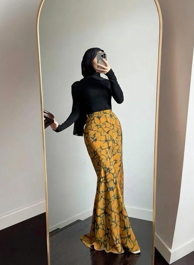 Take Two Solid Long Sleeves Top and Printed Maxi Skirt Co-Ord Set