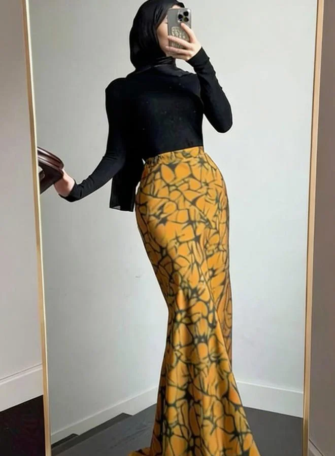 Take Two Solid Long Sleeves Top and Printed Maxi Skirt Co-Ord Set