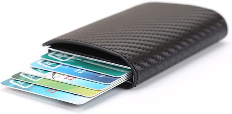 Luckam Credit Card Holder, Metal RFID Vintage Aluminium Box PU Leather for Slim Wallet, RFID Blocking Money Clip PU leather Credit Card Holder Multiple Wallet for Men And Women (Carbon Leather) - Image 4