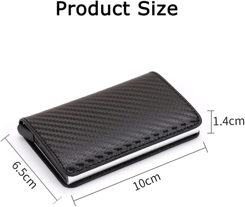 Luckam Credit Card Holder, Metal RFID Vintage Aluminium Box PU Leather for Slim Wallet, RFID Blocking Money Clip PU leather Credit Card Holder Multiple Wallet for Men And Women (Carbon Leather) - Image 2