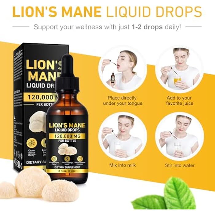 MAYPJHEH Lions ManeMushroom Drops – Brain Supplement 120,000 MG, Memory Focus & Immunity Vitamins, Plant Extract 2Oz - Image 2