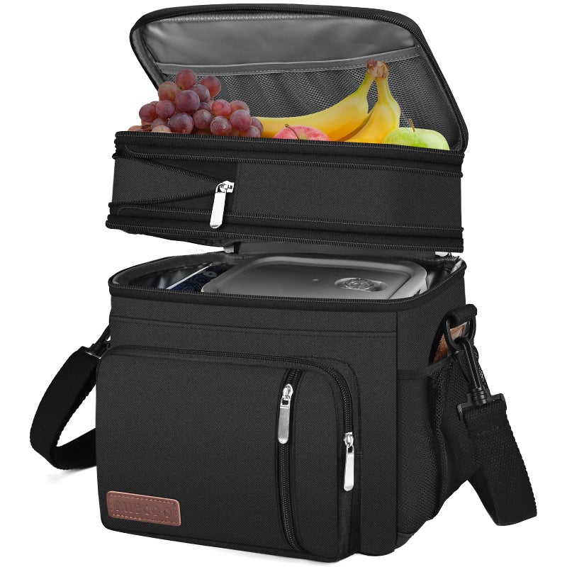 MIYCOO Lunch Bag & Lunch Box for Men Women, Double Deck Leakproof Insulated Soft Large Adult Camping Cooler bag for Work, Beach, Picnic, Travel (Black, 15L) - Image 1