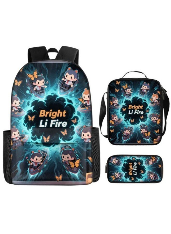 Bright Li Fire Three-piece set of cartoon bags, easily cope with various occasions (students, children, friends' outings, mountain climbing, schooling, etc.) | Backpack + hand-held + stationery bag | School season/holiday gifts - 51 - Image 2