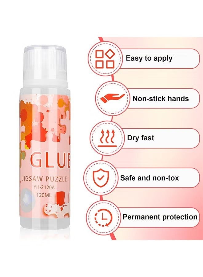 واي جيه لغز الغراء مع إسفنج الرأس الأحدث 120ML ل 1000/1500/3000 قطع من الألغاز، الماء القابل للذوبان، التجفيف السريع، الحرف الخاصة لغز الألواح الغراء للورق والخشب - Image 2