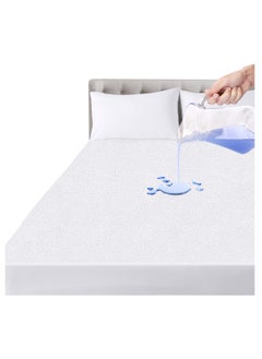 Fabienne Waterproof Mattress Protector Double High Absorption Microfiber+TPU Pad Cover for Pets Kids Adults Deep Pocket Style 100% Waterproof Mattress Protector Double 150x200cm White  - Image 1