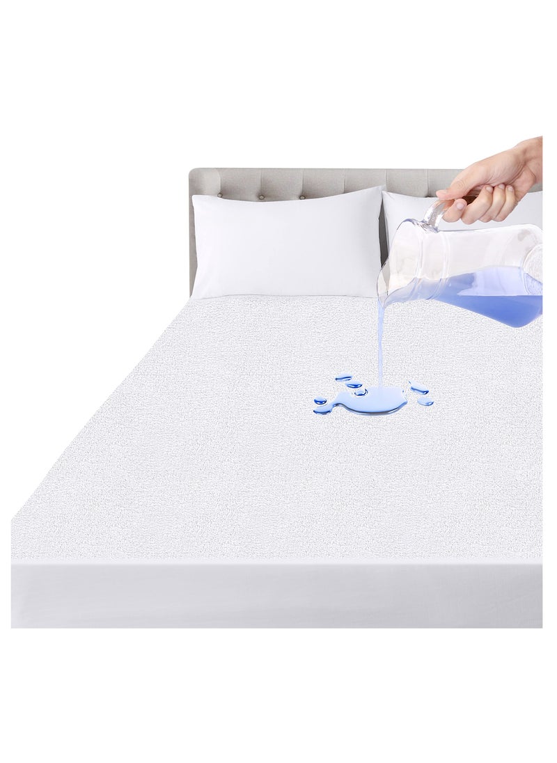 Fabienne Waterproof Mattress Protector Double High Absorption Microfiber+TPU Pad Cover for Pets Kids Adults Deep Pocket Style 100% Waterproof Mattress Protector Double 150x200cm White  - Image 1