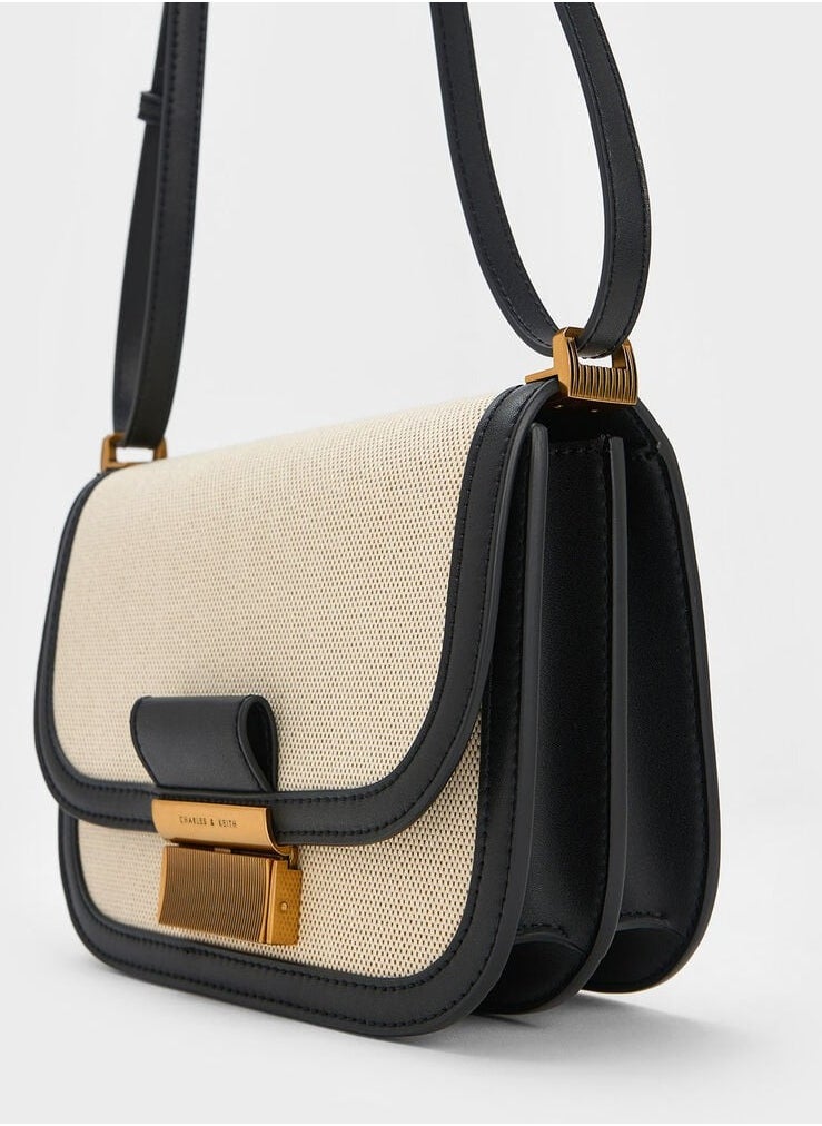 C & K - Charles & Keith Charlot Canvas Crossbody Bag & Shoulder Bag - Black/Beige - Image 1