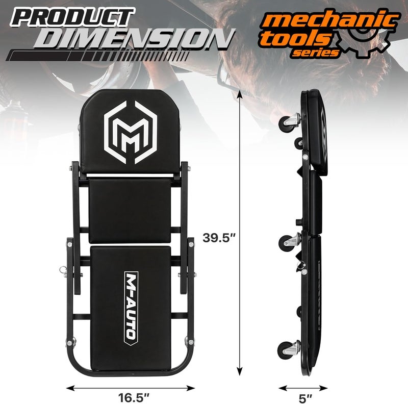 M-AUTO 40-Inch Folding Creeper Rolling Seat - Adjustable Roller Garage Chair with 330LBS Capacity - Image 2