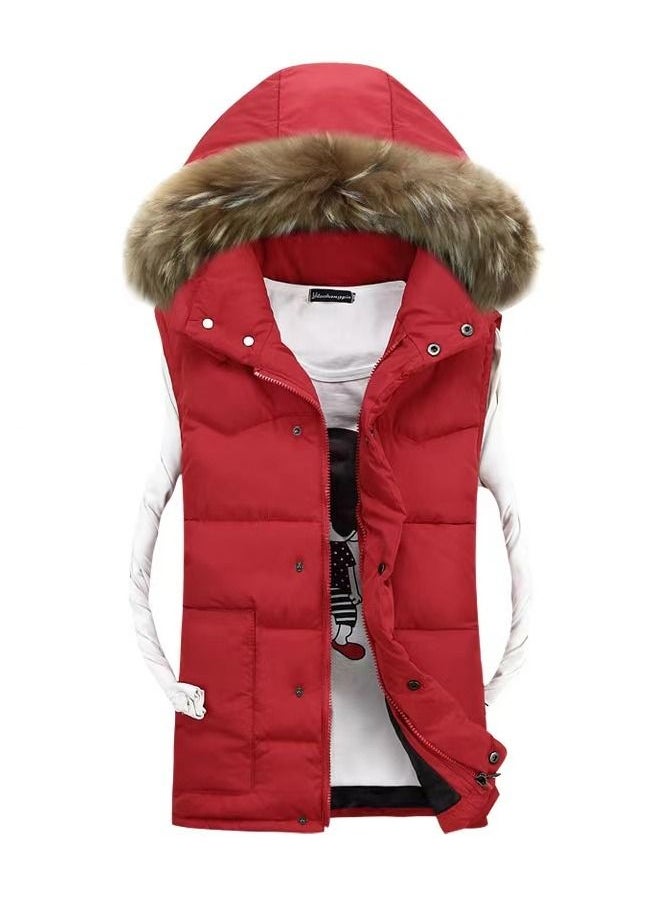 Loquat Men Winter Fashion Simple Thickened Hooded Vest 