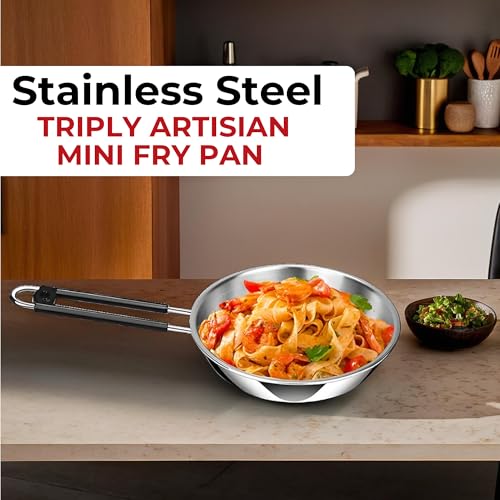 Camro Triply Artisian Mini Fry Pan 960 ML | FryPan Induction Bottom Deep Fry Pan Steel Stainless Induction Base | Fryer Cookwear Frying | Gas Induction Stovetop, Friendly Compatible - Image 5