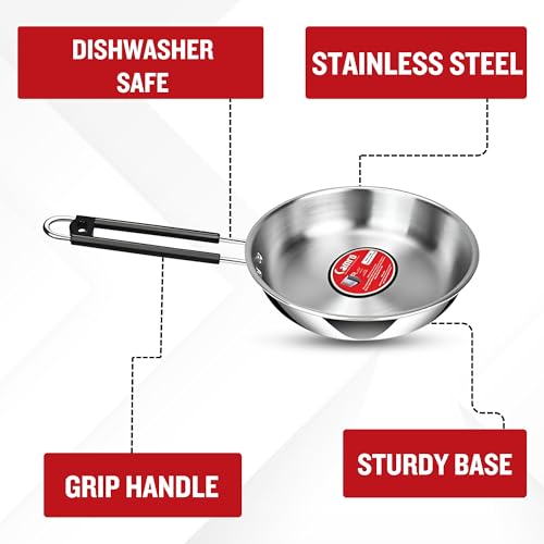 Camro Triply Artisian Mini Fry Pan 960 ML | FryPan Induction Bottom Deep Fry Pan Steel Stainless Induction Base | Fryer Cookwear Frying | Gas Induction Stovetop, Friendly Compatible - Image 4