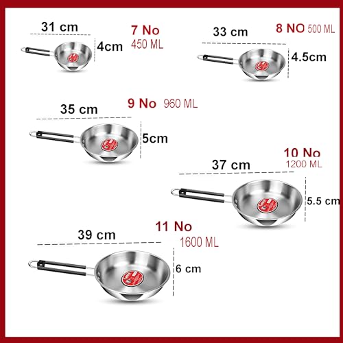 Camro Triply Artisian Mini Fry Pan 960 ML | FryPan Induction Bottom Deep Fry Pan Steel Stainless Induction Base | Fryer Cookwear Frying | Gas Induction Stovetop, Friendly Compatible - Image 2