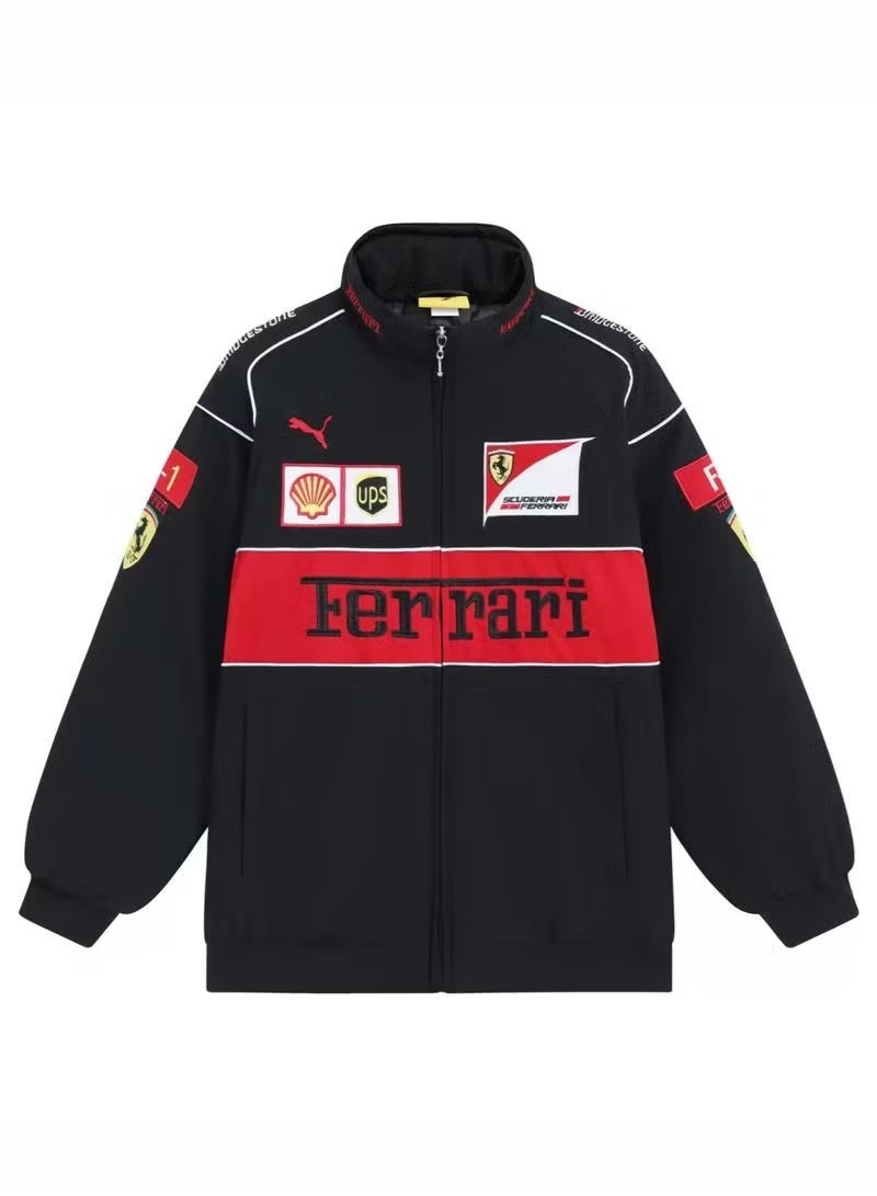 Ferrari x PUMA F1 Racing Jacket - Shell/UPS  Sponsor Badges, Black/Red Color Block, Embroidered Logo, Full-Zip Design, Unisex Motorsport Streetwear Coat - Image 1