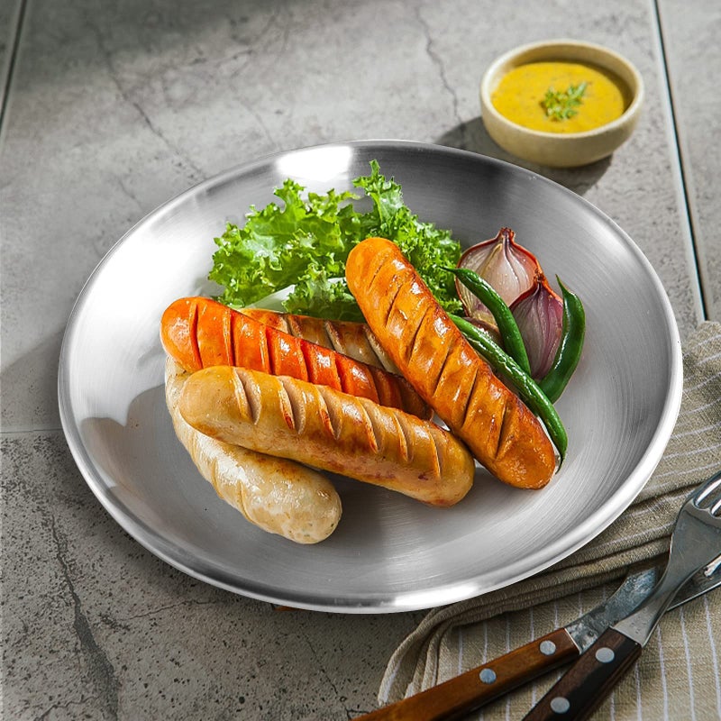 Fasmov 8 Pack 8 inches 18/8 Stainless Steel Plates  Metal 304 Dinner Dishes Serving Camping Plates for Picnic Outdoor Camping  Reusable and Dishwasher Safe - Image 5