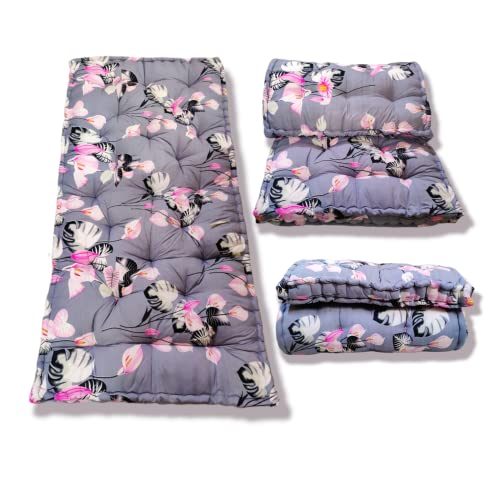 ATOOTFUSION Soft Thick 5-Inch 3D Fabric Textile Cotton Box Quilt | Gadda Medium Firm Soft Cotton Multicolour Mattress | Cotton Gadda Box Rectangle Type Single Bed Mattress (3X6 ft or 72X36X5 Inches) Grey Floral Print - Image 3