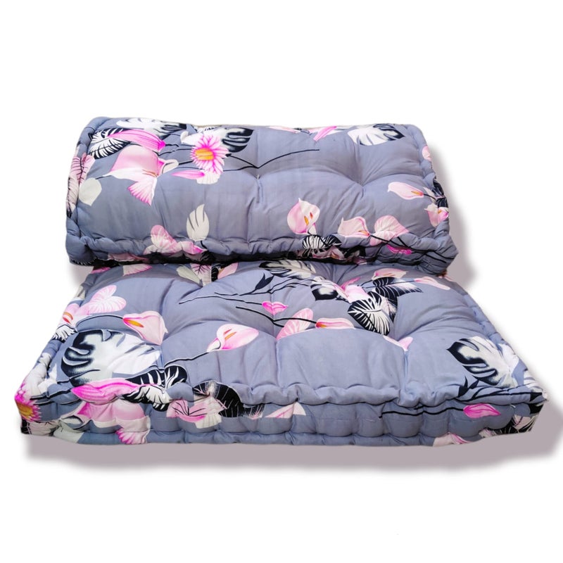 ATOOTFUSION Soft Thick 5-Inch 3D Fabric Textile Cotton Box Quilt | Gadda Medium Firm Soft Cotton Multicolour Mattress | Cotton Gadda Box Rectangle Type Single Bed Mattress (3X6 ft or 72X36X5 Inches) Grey Floral Print - Image 4