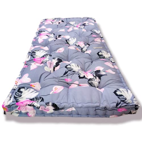 ATOOTFUSION Soft Thick 5-Inch 3D Fabric Textile Cotton Box Quilt | Gadda Medium Firm Soft Cotton Multicolour Mattress | Cotton Gadda Box Rectangle Type Single Bed Mattress (3X6 ft or 72X36X5 Inches) Grey Floral Print - Image 2