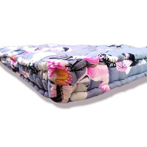 ATOOTFUSION Soft Thick 5-Inch 3D Fabric Textile Cotton Box Quilt | Gadda Medium Firm Soft Cotton Multicolour Mattress | Cotton Gadda Box Rectangle Type Single Bed Mattress (3X6 ft or 72X36X5 Inches) Grey Floral Print - Image 5