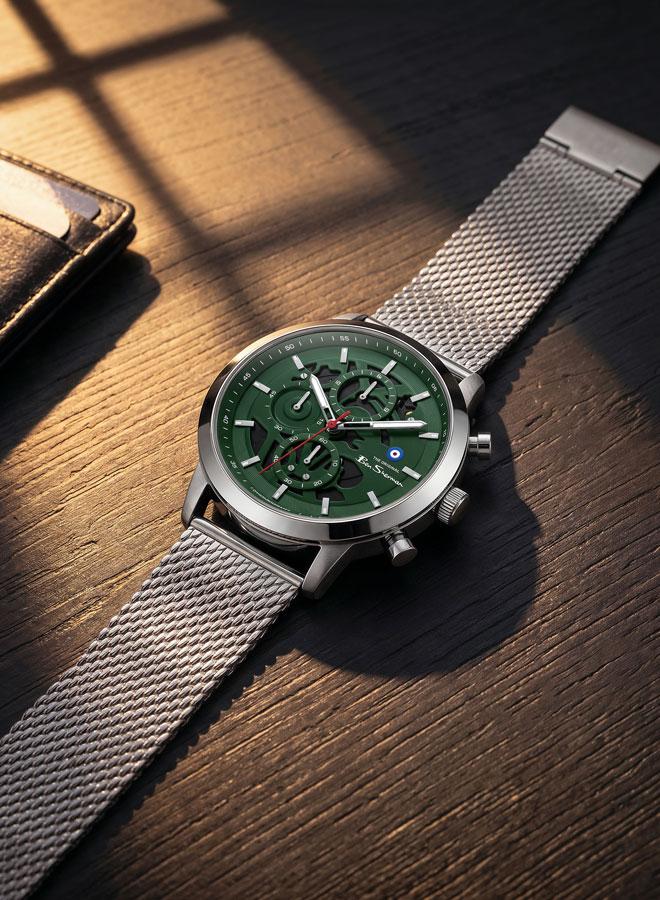 Ben Sherman Nottingham Green Dial Stainless Steel Bracelet Chronograph Watch for Men, 44mm - Image 4