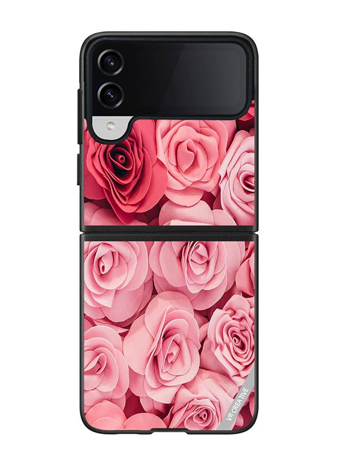 VR CREATIVE Protective Case Cover For Samsung Galaxy Z Flip4 Pink Rose Flowers Design Multicolour - Image 1