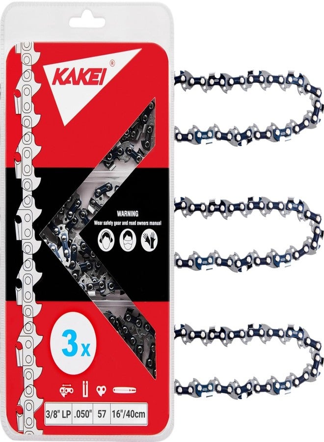 KAKEI Echo Chainsaw Chain 16 Inch 3/8" LP Pitch .050" Gauge 57 Drive Links- 91PX57CQ/ 91VG57CQ Fits Echo CS-3510/352/3400/400, Worx WG300,WG303 - S57 (3 Chains) - Semi Chisel - Image 1