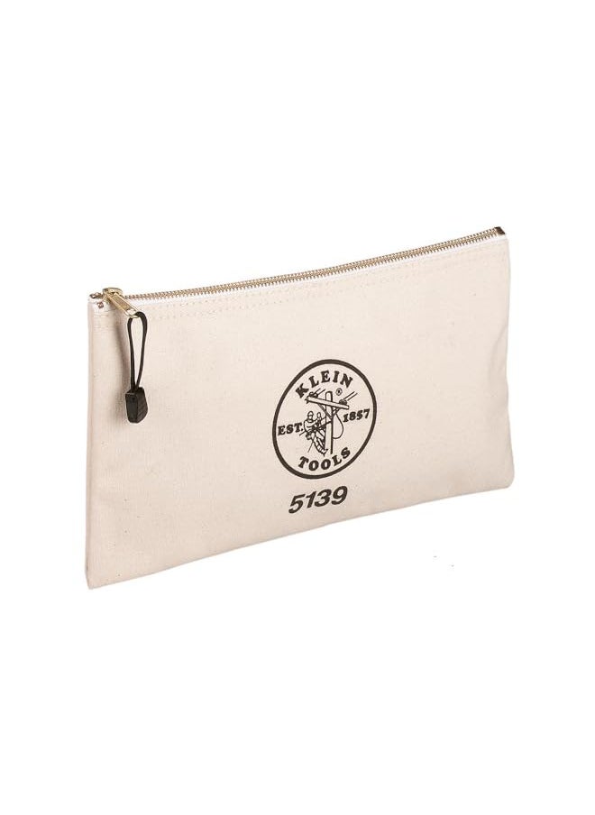 Klein Tools Klein Tools 5139 Zipper Bag, Canvas Tool Pouch 12.5 x 7 x 4.25-Inch with Heavy Duty Brass Zipper Close, Natural  - Image 1