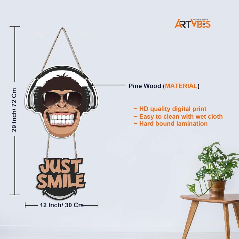 آرتفيب Monkey Smile معلقة حائط خشبية لديكور المنزل | قطع ديكور خشبية | ديكور حديث | قطع معلقة على الحائط للديكور | طباعة فنية جدارية | معلقات فنية | هدايا فريدة (WH_5707N) - Image 5