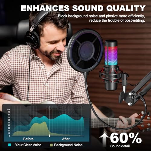 Aokeo Microphone Pop Filter,Aokeo Mic Mask Shield,Three-layer Wind Pop Screen With Flexible 360° Gooseneck Clip Stabilizing Arm For All Microphone - Image 3